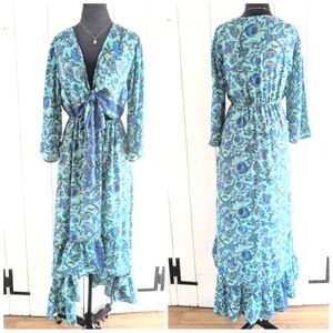 🌴Boho Tie Front Silk Blend Maxi Dress sz M
